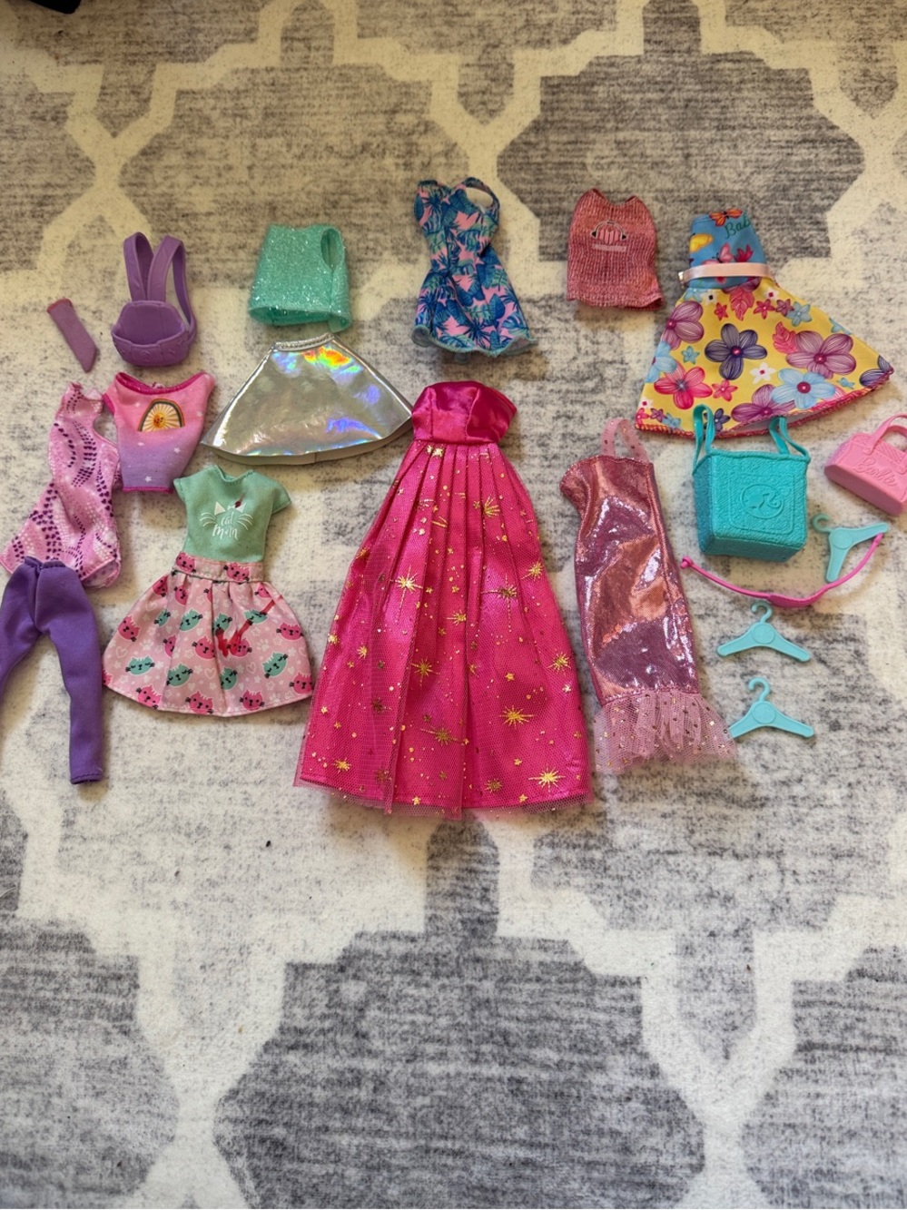 Barbie Mixed Doll Dresses & Accessories in Pink, Purple, Teal and Green